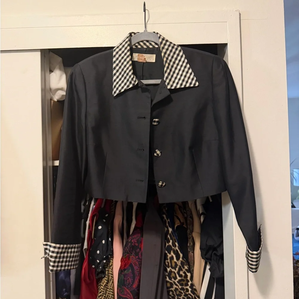Vintage cropped blazer with gingham details - Picture 1 of 6